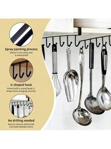 1pc Bohemian Style Double Row Hanging Hooks, Easy Installation Damage-Free Iron Cup Rack, Suitable For Kitchen, Bathroom And Bedroom, Under Cabinet Hanging Cup Hooks, Double Row Metal Hanging Rack, Kitchen Storage Rack For Tableware And Coffee Cup Organization - A - View 7