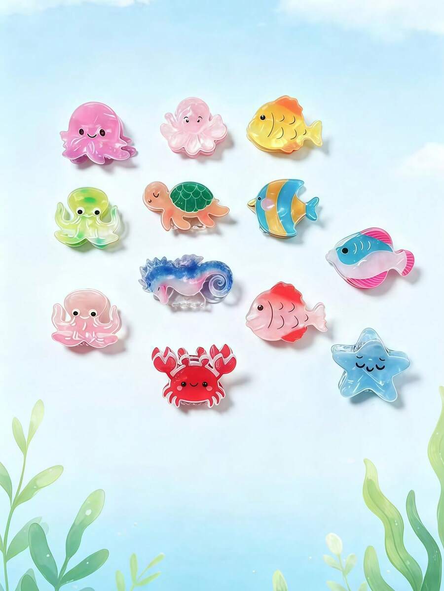 3/1pc Random Color Combination Set Colorful Ocean Animal Hair Clips, Fun Cartoon Bangs Clips, Side Hair Clips For Girls, Suitable For Daily Wear And Vacation - Multicolor - View 1