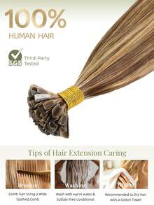 K Tip Hair Extensions Real Human Hair 14-22 Inch P4/27 V Tip Hot Fusion Hair Extensions Invisible Seamless Straight Remy Hair Extensions For Women Girls Increase Hair Volume Extend Hair Length Salon & Home Use Can Be Curled And Dyed - SP4/27 - View 3