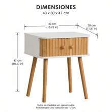 Wooden Nightstand With Slatted Drawer And Solid Wood Legs, Modern Side Table 40 X 30 X 47 Cm For Bedroom And Living Room With Matte Finish - B - View 7