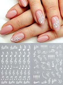 3D Music-Themed Nail Stickers, Self-Adhesive Designs Featuring Musical Notes, And Piano Keys In Black, White, Gold, And Silver, Autumn Y2K Gothic Style Nail Art Decals For DIY Manicures And Salon Use (8/4/2PCS) - Multicolor - View 4