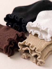 5/10 Pairs Random Neutral Earth Tone Ruffle Mid-Calf Socks, Autumn Daily Socks, Autumn Travel Halloween Soft Casual Socks, Suitable For Students, Halloween Gift - Multicolor - View 7