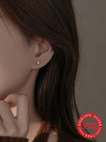 1 Pair S925 Sterling Silver Lively Cute Petite Star Stud Earrings For Women, Minimalist Fresh Ins Style Cartilage Earrings, Niche Gentle Sweet Cool Versatile Casual Party Holiday Vibe Accent Ear Jewelry - Star - View 10