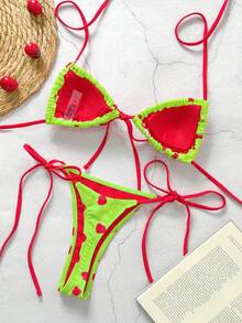 Bikinx Women's Summer Sweet Fruit Print Triangle Tie Bikini Set Vacation Beach - Multicolor - View 7