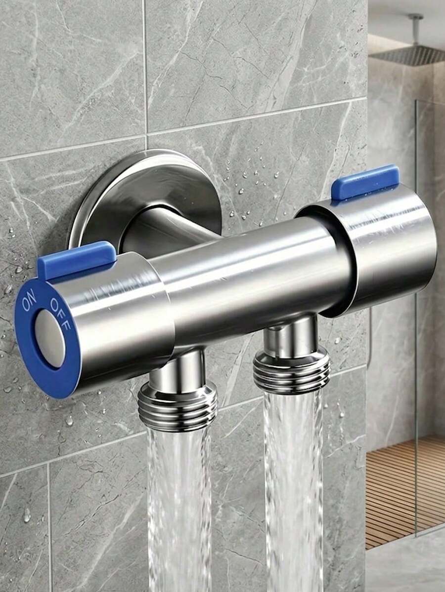 304 Stainless Steel 1-Inlet 2-Outlet Multi-Function Dual-Control Angle Valve, Dual-Outlet Control Three-Way Diverter Valve With Dual-Outlet And Dual-Control Switch, G1/2 Inch Universal Connection, 1-To-2 Design, Brushed Surface Finish, Modern Bohemian Style, Perfect For Kitchen, Bathroom, Laundry Room And Home Toilet, Essential Modern Home Accessory, Ideal Holiday Gift And Home Renovation Choice