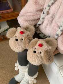 XIXITIAO Cute Christmas Doll Winter Closed‑Toe Home Slippers, Soft Sole Cozy Warm Indoor House Slippers - Khaki - View 2