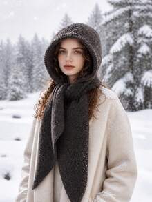 1pc Women's Winter Balaclava Knitted Knitted Neck Warmer Hat, Windproof Ear Cover Hood - Multicolor - View 11