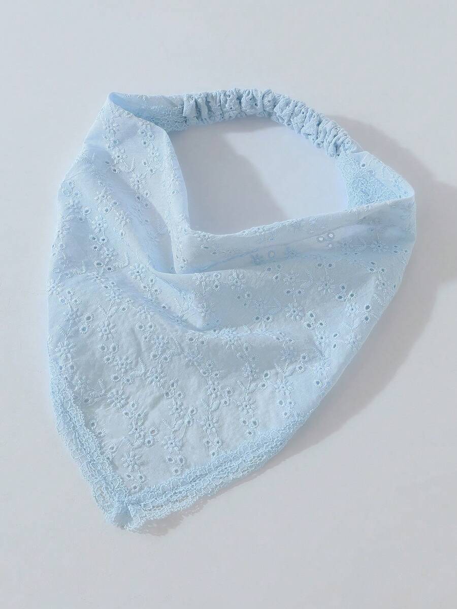 1件原創花卉刺繡捲邊女款髮箍頭巾，適合日常與度假使用 - 淺藍色 - 查看 1