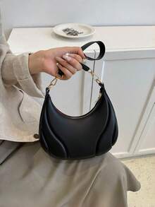 1pc Crescent-Shaped PU Leather Shoulder Bag, Fashion Minimalist Solid Color Women's Underarm Bag, All-Season Style, Minimalist Solid Color Shoulder Bag - Multicolor - View 8
