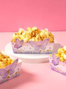 12pcs Butterfly Paper Tray, Happy Birthday Purple Butterfly Disposable Food Containers, Popcorn Bucket, Food Tableware Food Boxes, Babe Shower Gender Reveal Party Decor, Home Kitchen Party Table Decorations - View 1