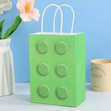 Durable Paper Building Block Gift Bags, Cute Block‑Embossed Pattern Red Blue Green Yellow Rectangular Handle Treat Bags For Kids Building‑Brick Themed Birthday Party Candy Favor Supplies - View 2