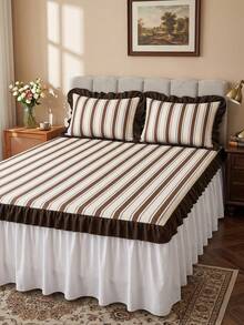 1pc Ruffle Bed Skirt, Vintage Striped Print Bedding, Bed Cover, Mattress Protector, Room Decor, Home Textiles, Soft Breathable Comfortable Lightweight, Suitable For Twin/Full/Queen/King Bed, Dust-Proof Non-Slip, All Season Use, Machine Washable - Multicolor - View 8