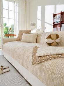 1pc Vintage Textured Chenille Sofa Cushion, All-Season Non-Slip Anti-Slip Seat Pad, Minimalist Luxury Living Room Sofa Cover, Thick Wear-Resistant Stain-Resistant Machine Washable - Apricot - View 5