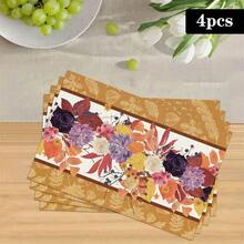 1/4/6pcs Autumn Series Vintage Floral Maple Leaf Border Pattern Printed Placemats, Heat-Resistant Table Mats For Home Kitchen, Table Protection, Kitchen Dining Table, Party Decor - Multicolor - View 16