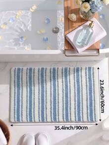 DAJIANG 1pc Bathroom Rug Mat, Flocked Soft Touch, Blue & White Striped Fresh Style, TPR Non-Slip Backing, Suitable For Kitchen, Outdoor, Indoor, Hallway, Bedroom, Living Room, Bedside, Machine Washable Easy To Clean, Autumn Bathroom Decor Rug - Multicolor - View 14