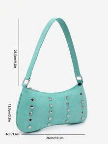 1 buah Tas Baguette Wanita Vintage Musim Gugur/Dingin Baru Bahan Suede Biru dengan Hiasan Rivet, Tali Bahu Dapat Diatur, Cocok untuk Jalan-jalan, Kencan, Perjalanan, Belanja - Mint Green - View 7