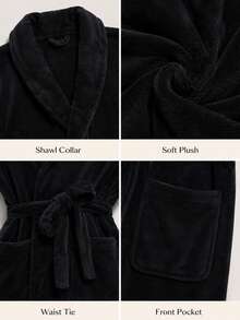 Women's Soft Lapel Tie Waist Double Pocket Comfortable Loungewear, Lightweight Fluffy Bathrobe Style Long Robe, Suitable For Autumn/Winter - Multicolor - View 8