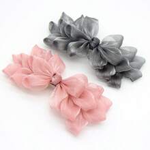 1pc Fashion Elegant Gray Solid Color Mesh Phoenix Tail Hair Clip, Flower Bow Spring Clip, Women's Hair Accessory, Suitable For Party, Formal Occasions, Gift - Grey - View 10