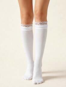 Kaos Kaki Putih Selutut Gaya Lolita Manis, Dengan Hiasan Renda Bergelombang, Elastisitas Tinggi, Lembut, dan Bernapas, Cocok untuk Gaya Putri Lolita - MultiWarna - View 1