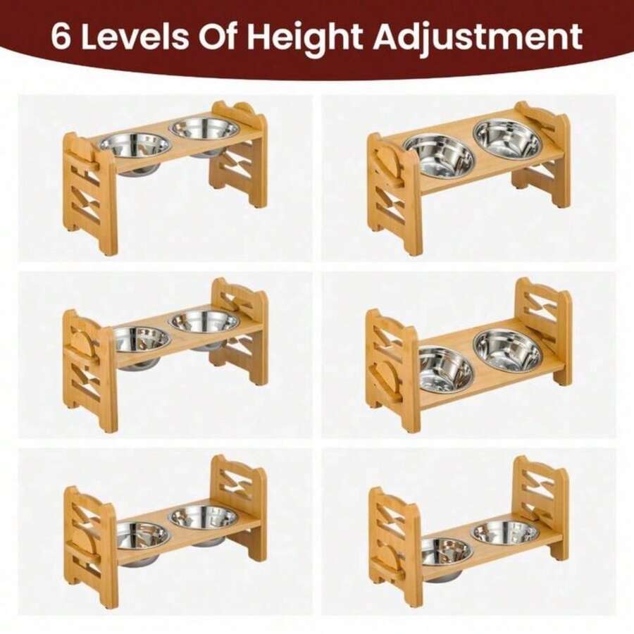Adjustable Elevated Cat Bowl Stand, Includes 2 Stainless Steel Bowls, Tilted Pet Feeding Bowl And Water Dispenser, Non-Slip Base, Suitable For Small Dogs And Adult Cats - Large Capacity - View 1