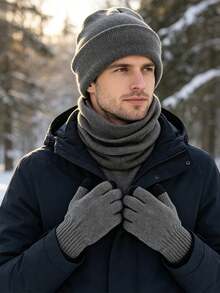Unisex 3-In-1 Winter Knit Set, Knit Hat, Scarf, Touchscreen Gloves, Elastic Warm Outdoor Cold-Proof Accessory Kit - Multicolor - View 2
