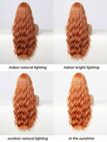 30 Inch Long Wavy Synthetic Wig For Women, Copper Orange With Full Bangs Or Silver White With Middle Part Curtain Bangs, Heat-Resistant Natural Hair Texture, Suitable For Halloween Costumes, Cosplay, Masquerade, Theme Parties, Carnivals And Holiday Styling - Multicolor - View 8