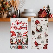 2pcs Christmas Vintage Gnome And Red Cardinal Pattern Kitchen Towels, Rectangular Microfiber Kitchen Towels, Dish Cloths, Scouring Pads, Hand Towels, Cooking Baking Tea Towels, Christmas Kitchen Decor, Housewarming Gift, Birthday Gift, Bathroom Cleaning Cloths, Decorative Towels - White - View 9
