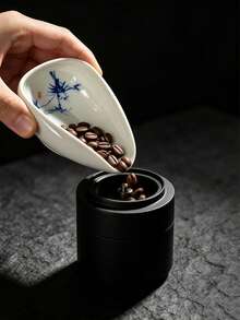 2pcs Blue And White Coffee Bean Measuring Scale Plate And Coffee Bean Spray Bottle, Coffee Bean Weighing Plate, Ceramic Tea Set Dispenser, Coffee Gift, Tea And Coffee Bean Container, Tea Accessories, Measuring Container Suitable For Coffee Or Tea Supplies - Multicolor - View 3