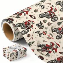 1 Set Vintage Christmas Wrapping Paper (Includes Stickers), Motorcycle Racing Santa Claus Pattern Gift Wrapping Paper, Suitable For Christmas Gifts, Party Decorations And DIY Birthday Gifts - Motorcycle - View 1