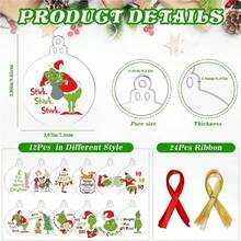The Grinch 12pcs- Acrylic Christmas Hanging Decorations Christmas Tree Ornaments Holiday Party Atmosphere Decor - Bow Acrylic Pendant - View 6