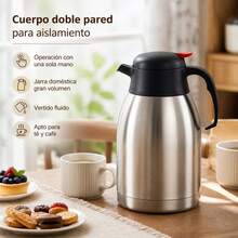 2L Stainless Steel Thermal Coffee Carafe, Double Wall Vacuum Insulated Pot With Push Button Lid And Ergonomic Handle For Long Heat Retention - Silver - View 4