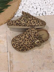 1 Pair Round Toe Leopard Print Fashion Relaxed Boho Slides, Closed Toe Shoes, Beach Shoes, Suitable For Daily Indoor/Outdoor Wear, Beach Travel, Camping And More - Mocha Brown - View 3