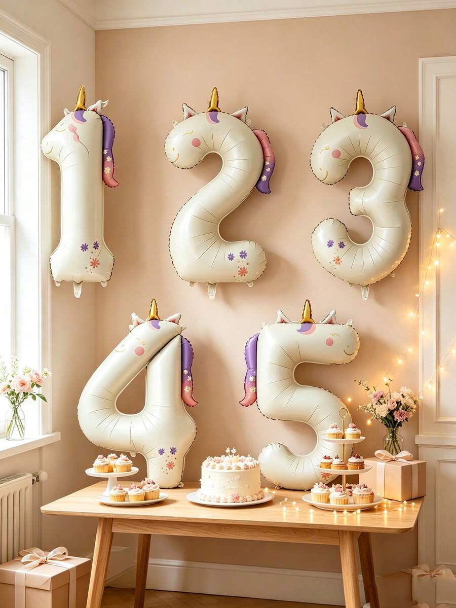 1pc 40 Inch Extra Large Unicorn Ins Style Irregular Number 0123456789 Shaped Aluminum Foil Balloon, Suitable For 1st Birthday Party, Dessert Table Backdrop, Atmospheric Photo Decoration Balloon Prop - View 1