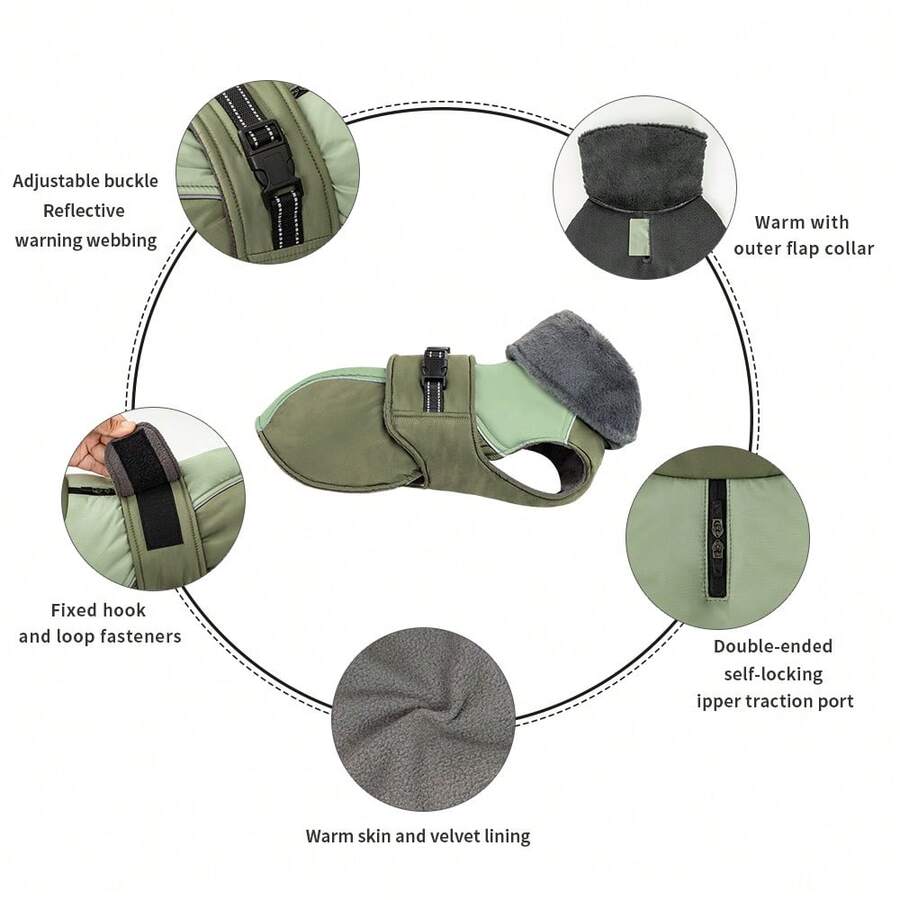 Adjustable Dog Coat With Reflective Fleece Lining, Leash Hole And Adjustable Buckle, Keeps Pets Warm, Suitable For Small And Medium Dogs