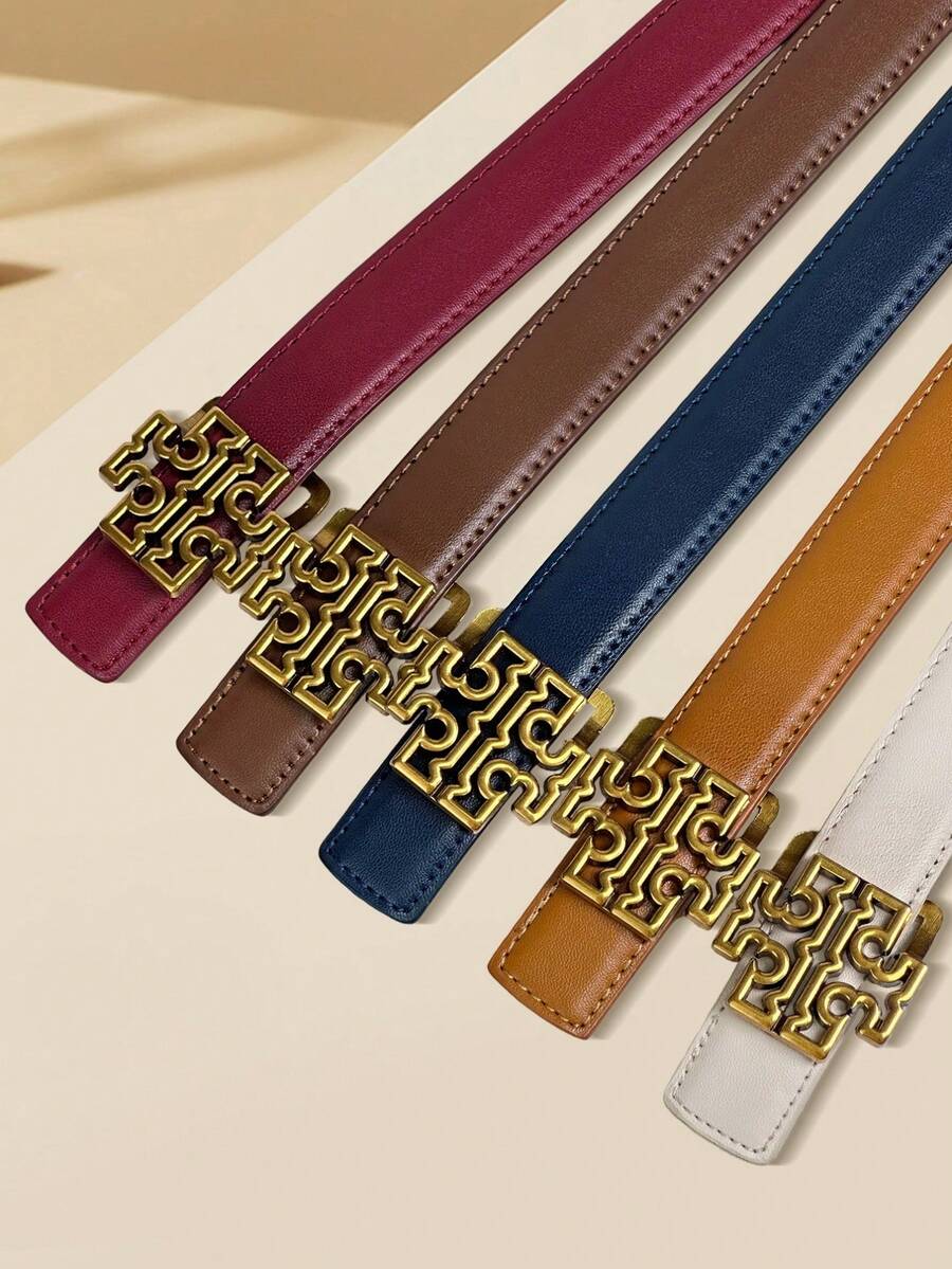 New Designer Letter Alloy Buckle Women's Belt | Adjustable Vintage Belt, Durable, Suitable For Jeans, Dresses, Multi-Occasion Matching Accessory - Multicolor - View 1