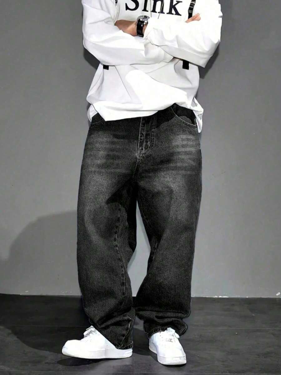 Teen B Grey Wide Leg Casual Jeans - Black - View 1