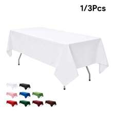 1/3Pcs White Rectangle Tablecloths 60x102 Inch, 60x126 Inch, Washable & Reusable Polyester, Rectangular Table Cloth Perfect For Party, Wedding, Hotel, Restaurant And Baby Shower - White - View 2