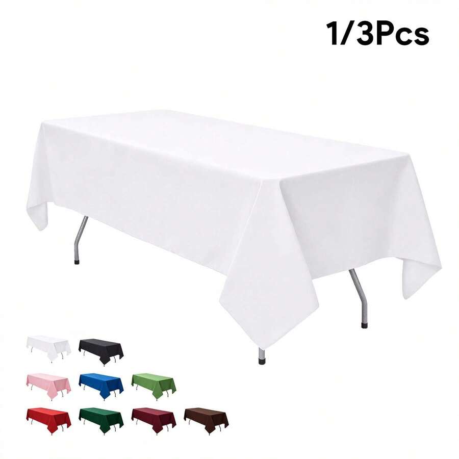 1/3Pcs White Rectangle Tablecloths 60x102 Inch, 60x126 Inch, Washable & Reusable Polyester, Rectangular Table Cloth Perfect For Party, Wedding, Hotel, Restaurant And Baby Shower