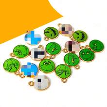 The Grinch 50pcs Green Monster Round Face DIY Alloy Jewelry Accessories Necklace Keychain Earring Pendant - Multicolor - View 4