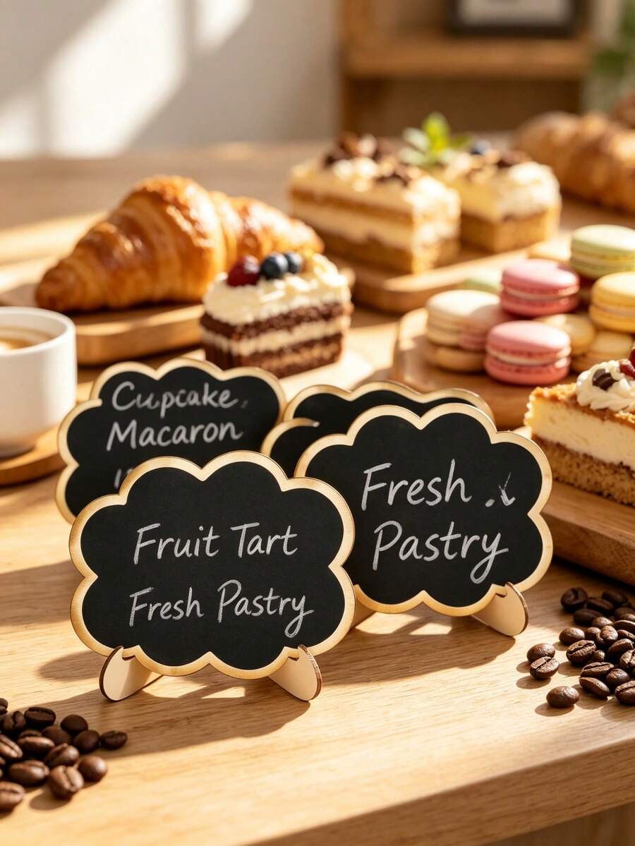 10/20pcs Mini Cloud Shaped Chalkboard Signs With Wooden Stand, Reusable Blank Message Label Tags, Erasable Tabletop Place Cards For Bakery Dessert Display, Buffet, Party, Wedding, Food Price Marking Decoration - Multiple Styles - View 1
