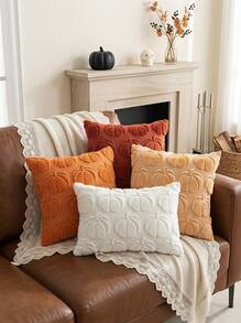 Cirelle 1pc/2pcs Halloween Pumpkin Embroidered Velvet Pillow Case, Suitable For Living Room Sofa, Minimalist Pumpkin Pillow Case - Multicolor - View 4