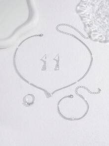Light Luxury Zirconia 5-Piece Geometric Necklace Jewelry Set, Suitable For Women's Daily Commute And Bridal Party Wear, Elegant And Glamorous High-End Accessory - Multicolor - View 4