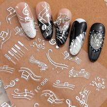 3D Music-Themed Nail Stickers, Self-Adhesive Designs Featuring Musical Notes, And Piano Keys In Black, White, Gold, And Silver, Autumn Y2K Gothic Style Nail Art Decals For DIY Manicures And Salon Use (8/4/2PCS) - Multicolor - View 10