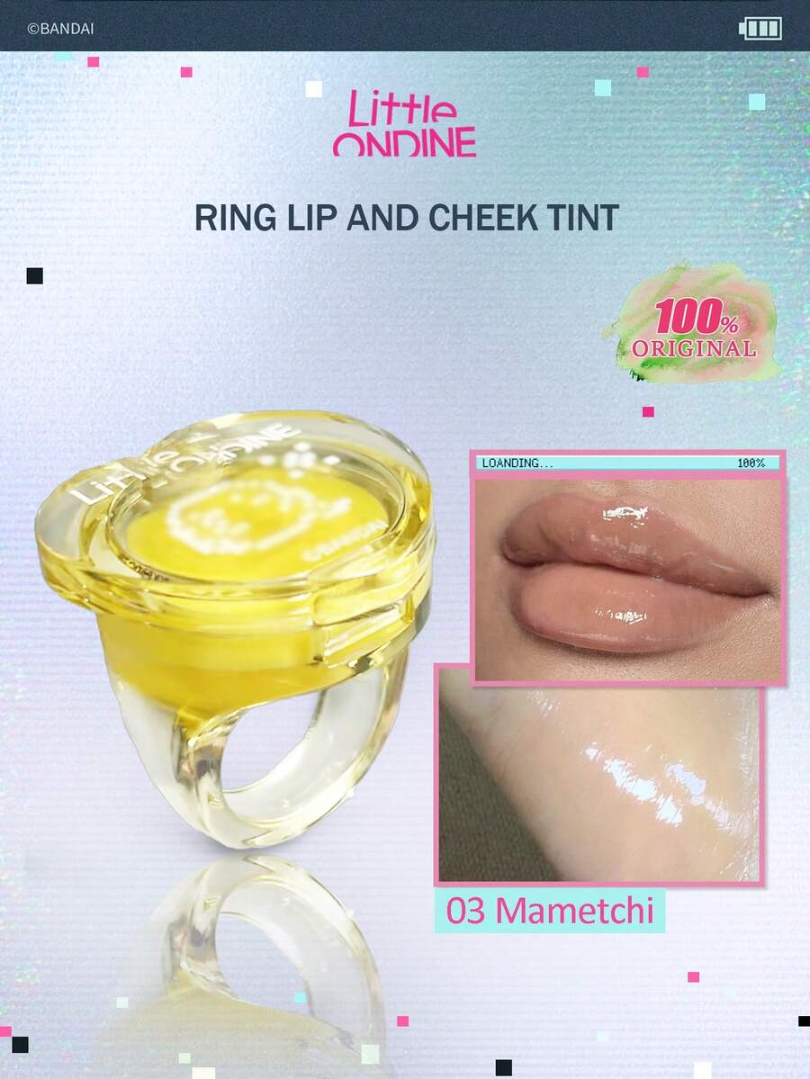 Little Ondine Co-Branded Circular Lip & Cheek Tint, Circular Packaging, Vibrant Pixel Color, Glossy & Moisturizing, Lightweight & Non-Sticky, Gift, 1.2g/0.042 Oz. - 03 Mametchi - View 1