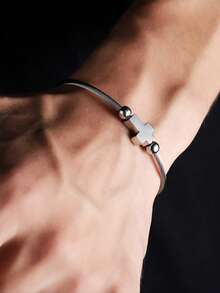 1pc Fashion Vintage Stainless Steel Twisted Cross Adjustable Bracelet Suitable For Men's Daily Wear - Silver - View 1