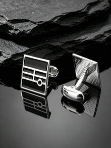 2pcs Multi-Color Drip Oil Geometric Cufflinks, Business Versatile Vintage Men's Accessories, Autumn Christmas Halloween Party Gift - Multicolor - View 8