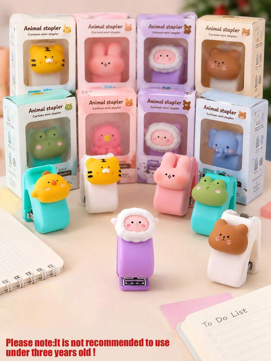 10pcs Cartoon Animal Mini Stapler Keychain Set, Macaron Colorful Random Styles, Portable Compact Stapler With Staples, Cute Creative Pendant Mini Stapler, Student Back To School Stationery Office Home Organizing Binding Tool, Mini Stationery Set Gift - Multicolor - View 1