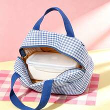 Miniso Classic Gingham Insulated Lunch Bag (Mixed Styles), Thermal‑Lined Portable Food Tote With Dual Handles For Work, School & Picnic (1PC Random Delivery) - Multicolor - View 5