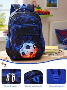 1 Set Tas Ransel Kombinasi Motif Sepak Bola, Tas Sekolah Siswa Ringan Kapasitas Besar, Tali Bahu yang Dapat Diatur, Tas Laptop Multi-Kompartemen Modis, Cocok untuk Sekolah dan Penggunaan Sehari-hari - Merah - View 5
