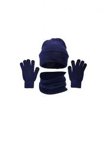 Unisex 3-In-1 Winter Knit Set, Knit Hat, Scarf, Touchscreen Gloves, Elastic Warm Outdoor Cold-Proof Accessory Kit - Multicolor - View 11